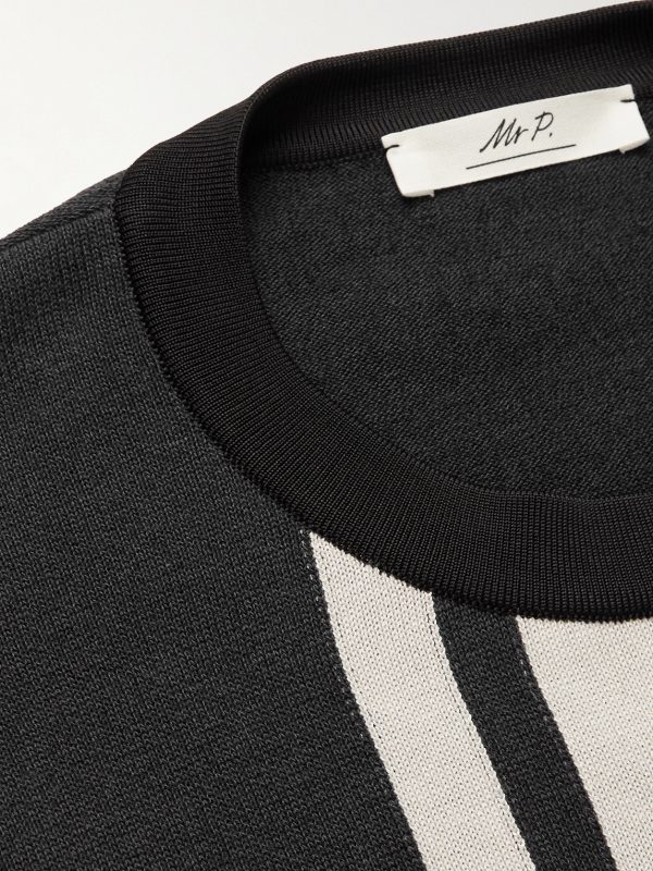 Striped Cotton and Lyocell-Blend Sweater - CU Striped Cotton and Lyocell-Blend Sweater - CU