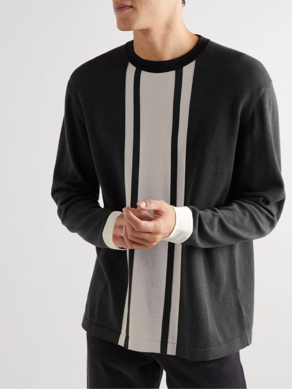 Striped Cotton and Lyocell-Blend Sweater - FR Striped Cotton and Lyocell-Blend Sweater - FR