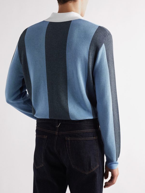 Striped Two-Tone Honeycomb-Knit Cotton-Blend Polo Shirt - BK Striped Two-Tone Honeycomb-Knit Cotton-Blend Polo Shirt - BK