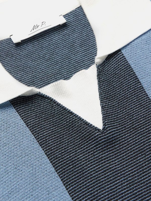 Striped Two-Tone Honeycomb-Knit Cotton-Blend Polo Shirt - CU Striped Two-Tone Honeycomb-Knit Cotton-Blend Polo Shirt - CU