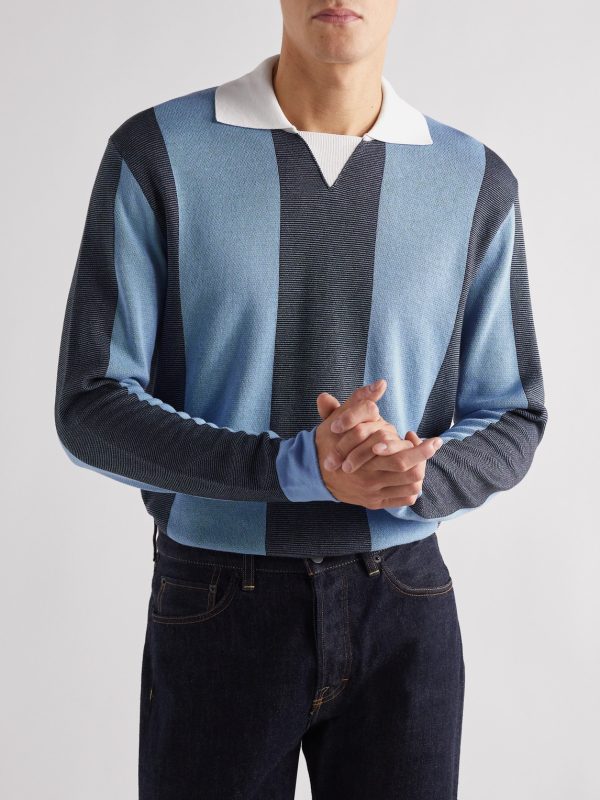 Striped Two-Tone Honeycomb-Knit Cotton-Blend Polo Shirt - FR Striped Two-Tone Honeycomb-Knit Cotton-Blend Polo Shirt - FR