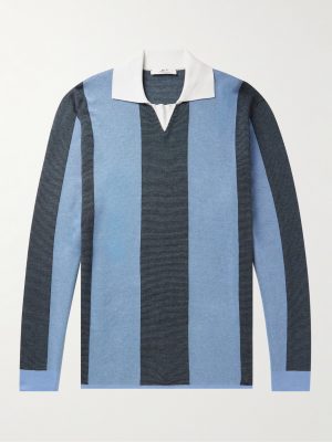 Striped Two-Tone Honeycomb-Knit Cotton-Blend Polo Shirt Striped Two-Tone Honeycomb-Knit Cotton-Blend Polo Shirt