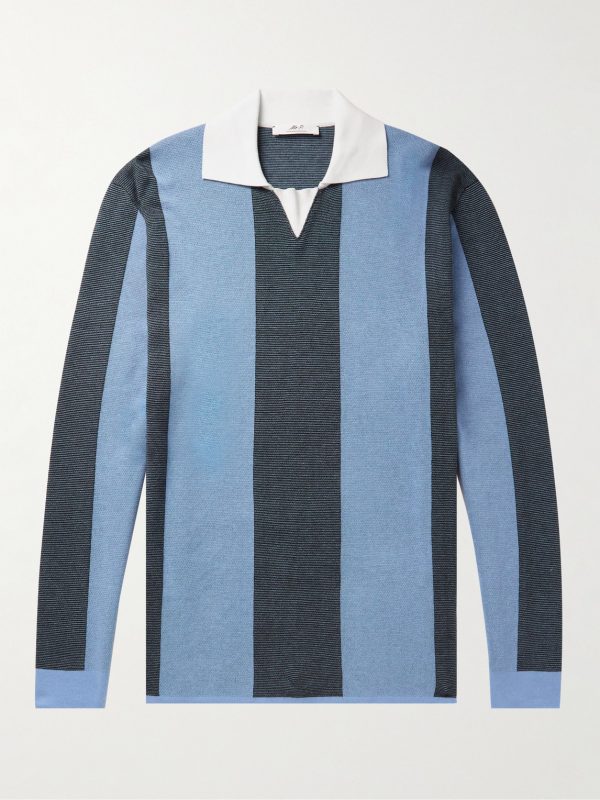 Striped Two-Tone Honeycomb-Knit Cotton-Blend Polo Shirt Striped Two-Tone Honeycomb-Knit Cotton-Blend Polo Shirt