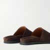 Rubber-Trimmed Suede Slides - BK Rubber-Trimmed Suede Slides - BK