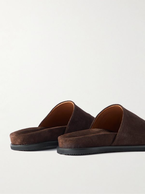 Rubber-Trimmed Suede Slides - BK Rubber-Trimmed Suede Slides - BK