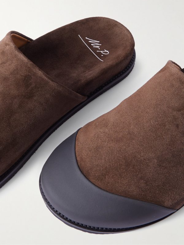 Rubber-Trimmed Suede Slides - CU Rubber-Trimmed Suede Slides - CU