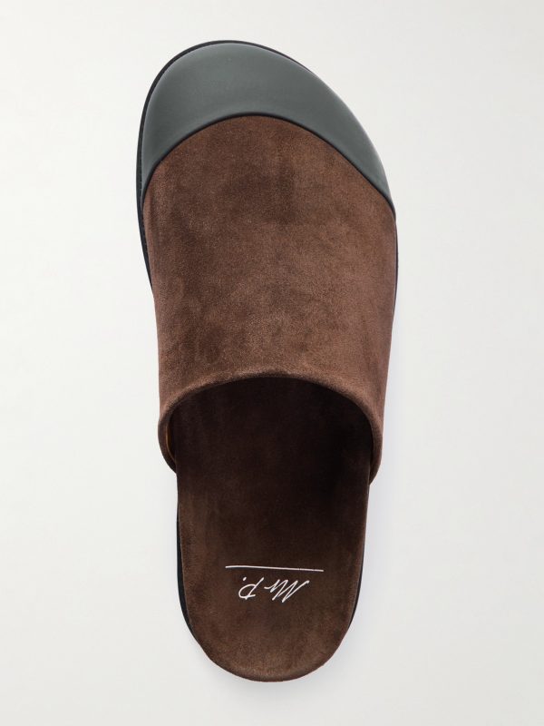 Rubber-Trimmed Suede Slides - E3 Rubber-Trimmed Suede Slides - E3