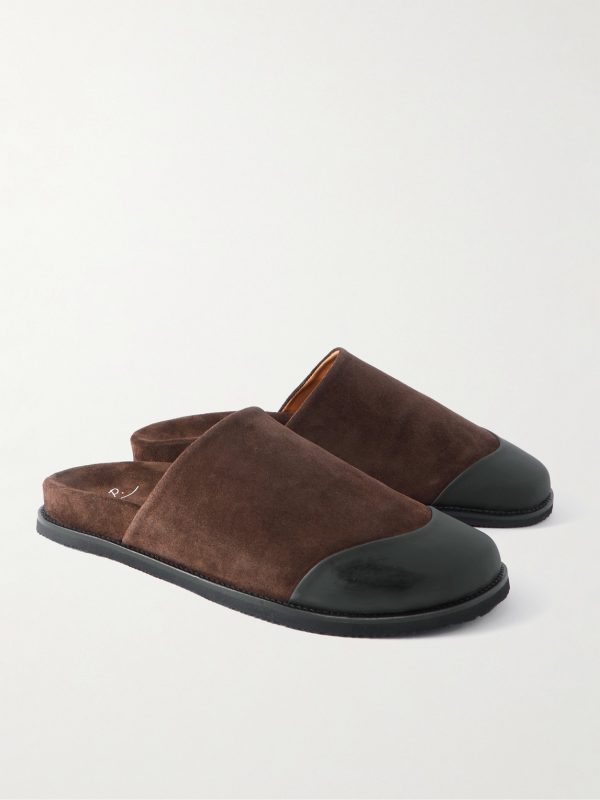 Rubber-Trimmed Suede Slides - FR Rubber-Trimmed Suede Slides - FR