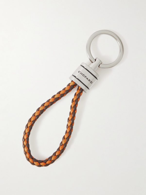 Braided Leather and Silver-Tone Keyring - BK Braided Leather and Silver-Tone Keyring - BK