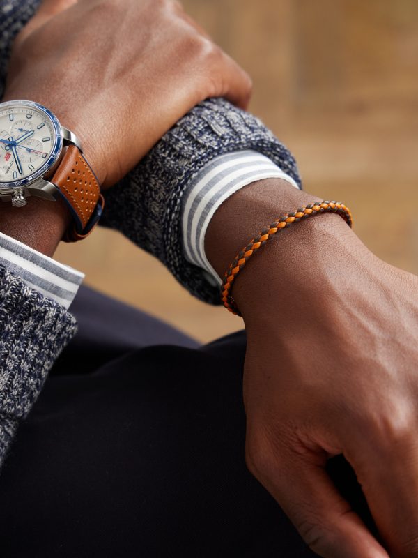 Classic Racing Woven Leather and Silver-Tone Bracelet - FR