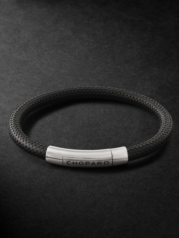 Classic Racing Rubber and Silver-Tone Bracelet