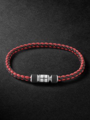 Classic Racing Woven Leather and Silver-Tone Bracelet