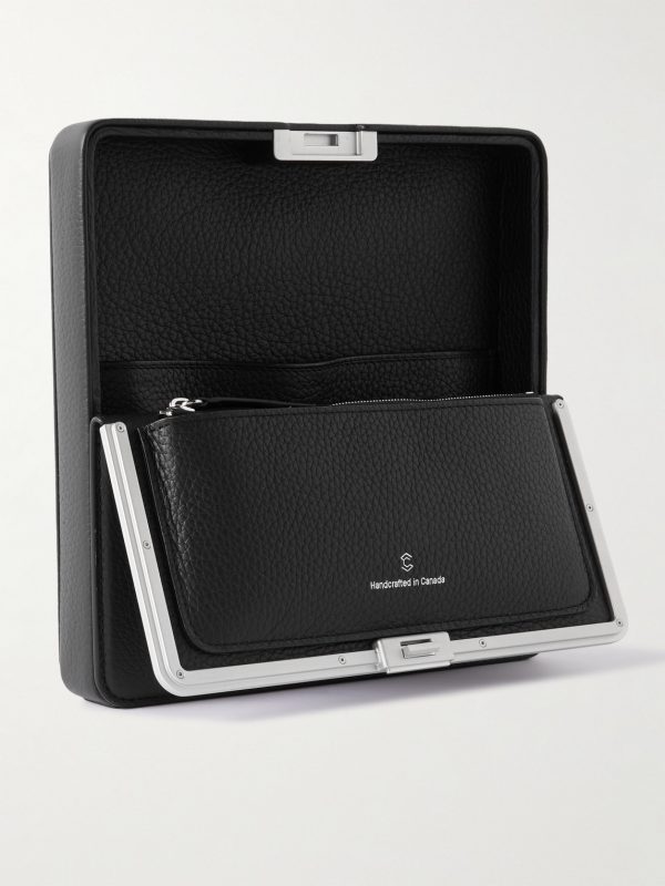 Logo-Print Full-Grain Leather and Silver-Tone Travel Wallet - E1