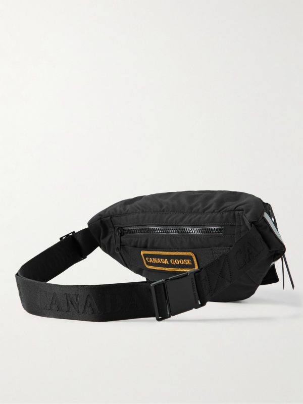 Logo-Appliquéd Webbing-Trimmed Shell Belt Bag - BK
