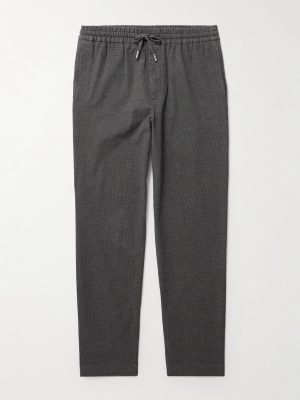Straight-Leg Checked Cotton-Blend Hopsack Drawstring Trousers