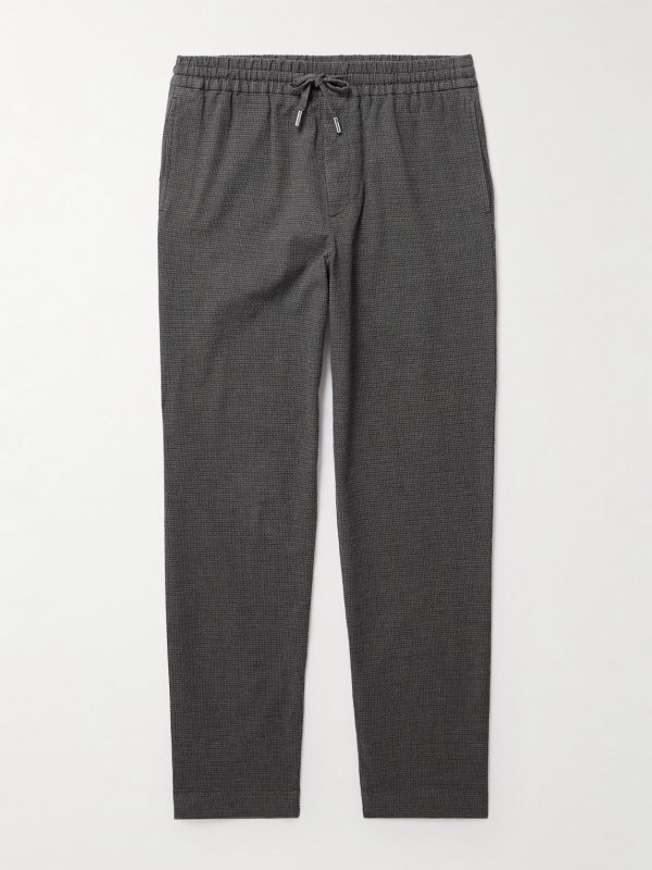 Straight-Leg Checked Cotton-Blend Hopsack Drawstring Trousers Straight-Leg Checked Cotton-Blend Hopsack Drawstring Trousers