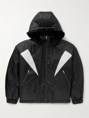 Faux Fur-Trimmed Padded Monogrammed Shell Hooded Jacket Faux Fur-Trimmed Padded Monogrammed Shell Hooded Jacket