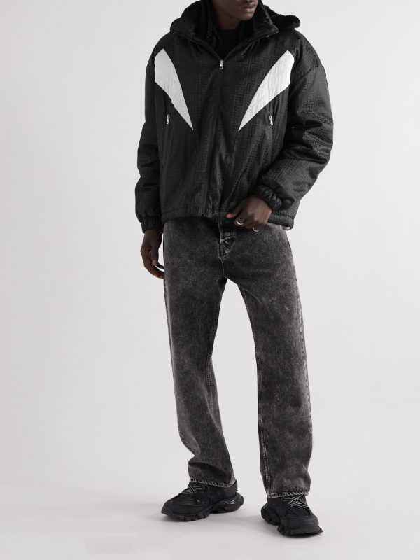 Faux Fur-Trimmed Padded Monogrammed Shell Hooded Jacket - OU