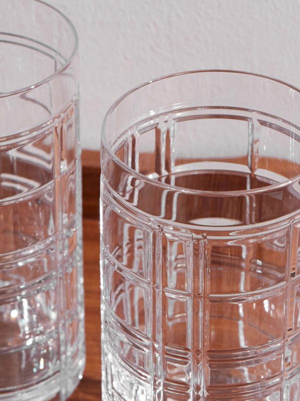 Hudson Plaid Set of Two Highball Crystal Glasses - CU