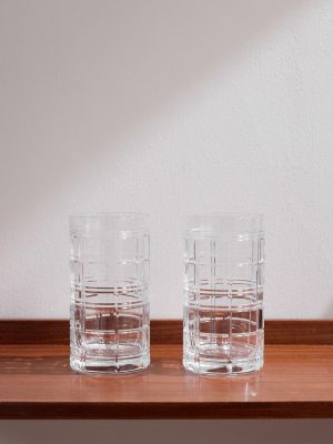 Hudson Plaid Set of Two Highball Crystal Glasses