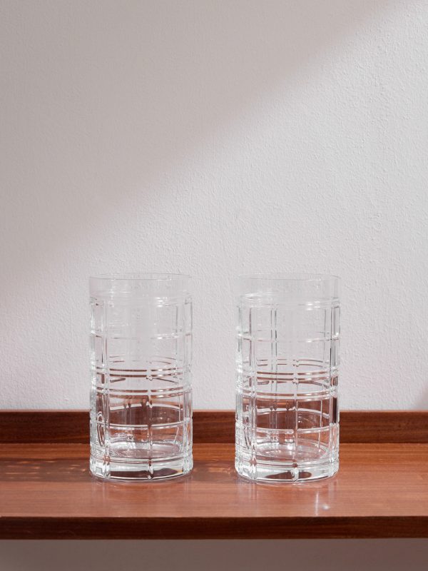 Hudson Plaid Set of Two Highball Crystal Glasses