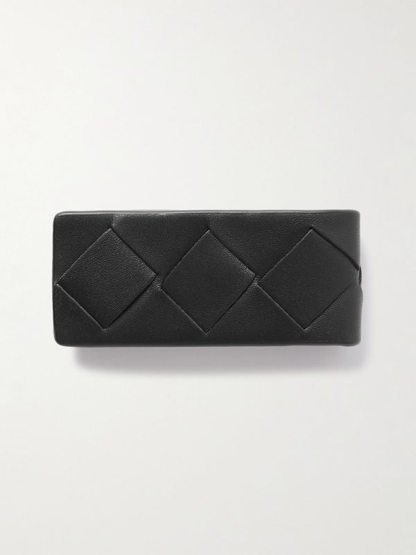 Intrecciato Full-Grain Leather Money Clip - BK