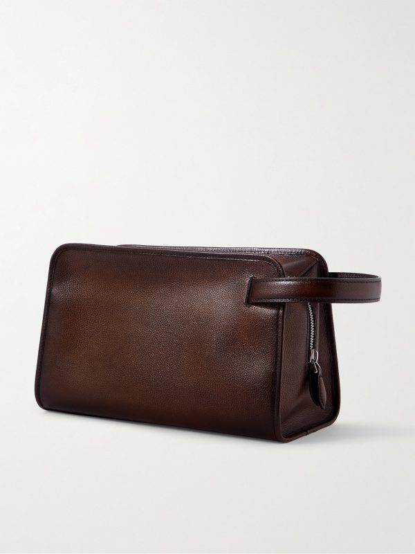 Morning Debossed Full-Grain Venezia Leather Wash Bag - BK Morning Debossed Full-Grain Venezia Leather Wash Bag - BK