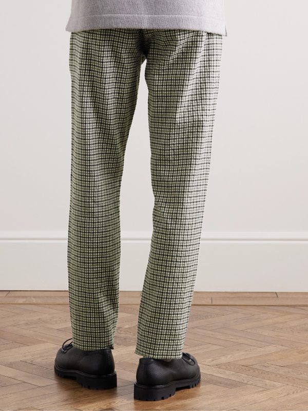 Phillip Straight-Leg Checked Cotton and Wool-Blend Trousers - BK Phillip Straight-Leg Checked Cotton and Wool-Blend Trousers - BK