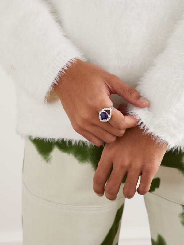 Eye Large White Gold Lapis Lazuli and Diamond Ring - FR