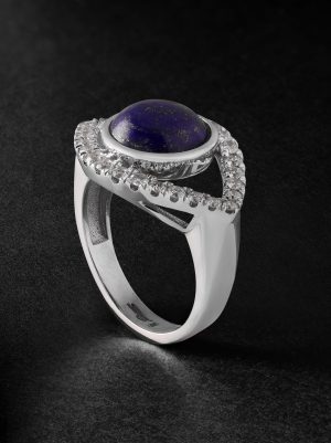 Eye Large White Gold Lapis Lazuli and Diamond Ring Eye Large White Gold Lapis Lazuli and Diamond Ring