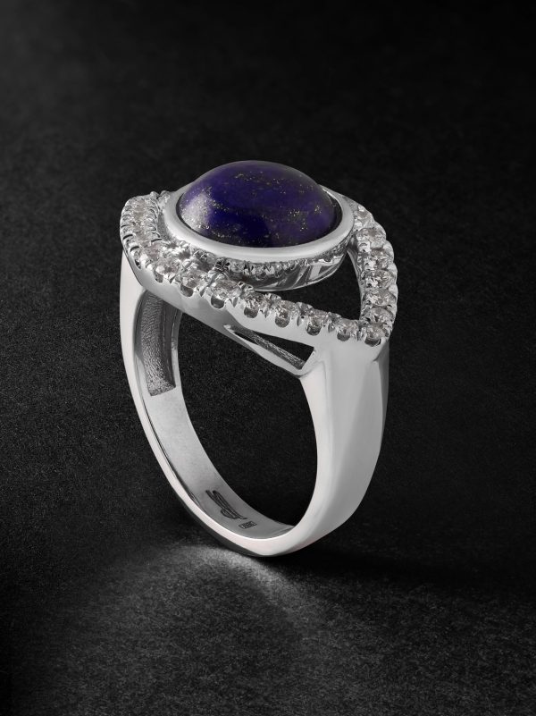 Eye Large White Gold Lapis Lazuli and Diamond Ring