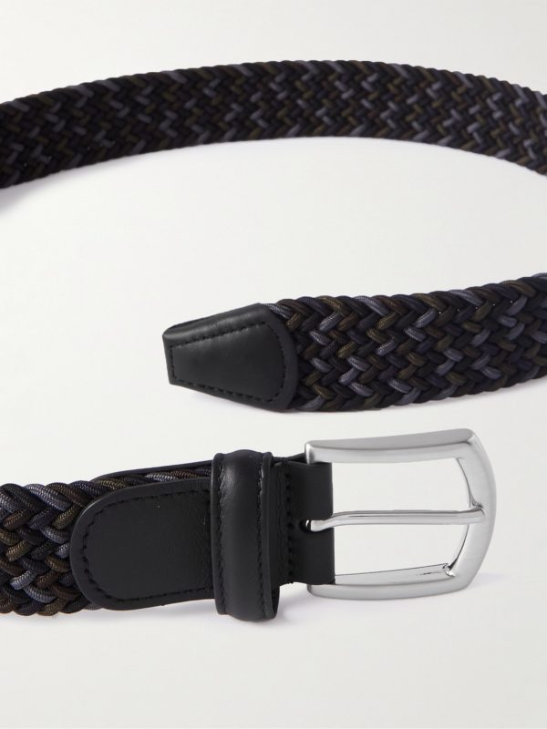 3.5cm Leather-Trimmed Woven Elastic Belt - E1 3.5cm Leather-Trimmed Woven Elastic Belt - E1