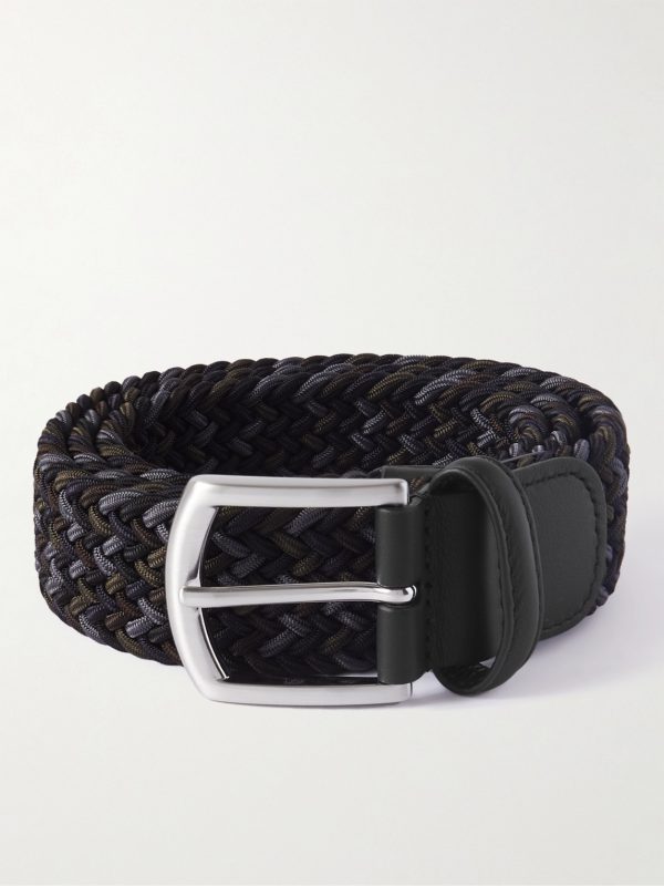3.5cm Leather-Trimmed Woven Elastic Belt 3.5cm Leather-Trimmed Woven Elastic Belt