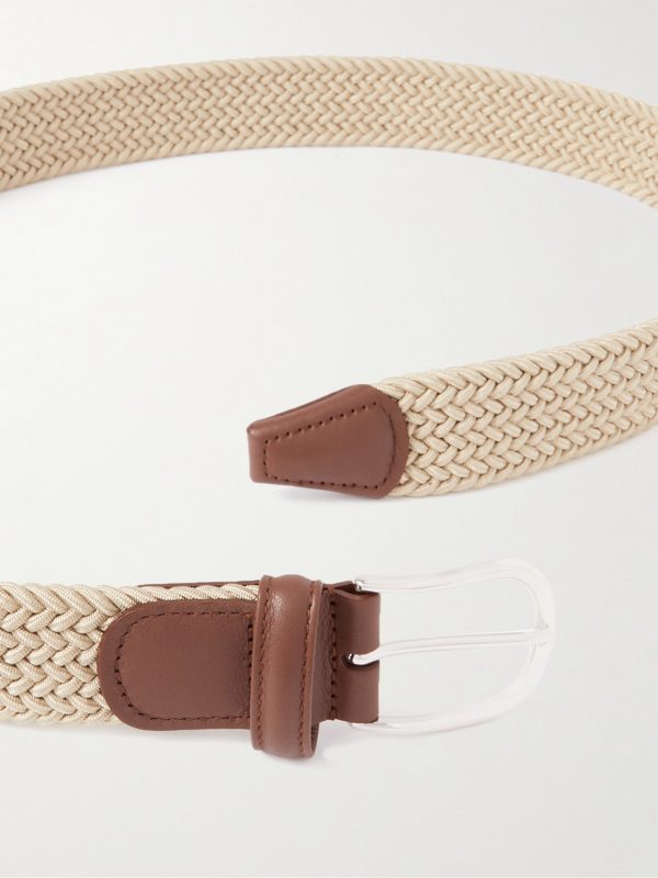 3.5cm Leather-Trimmed Woven Elastic Belt - CU 3.5cm Leather-Trimmed Woven Elastic Belt - CU