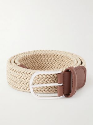 3.5cm Leather-Trimmed Woven Elastic Belt 3.5cm Leather-Trimmed Woven Elastic Belt