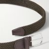 3.5cm Leather-Trimmed Woven Elastic Belt - CU 3.5cm Leather-Trimmed Woven Elastic Belt - CU