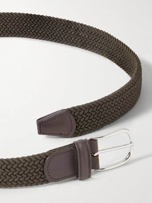 3.5cm Leather-Trimmed Woven Elastic Belt - CU 3.5cm Leather-Trimmed Woven Elastic Belt - CU