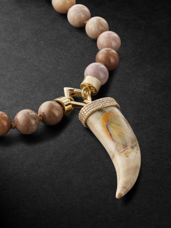 Gold, Wood and Diamond Beaded Pendant Necklace - CU Gold, Wood and Diamond Beaded Pendant Necklace - CU