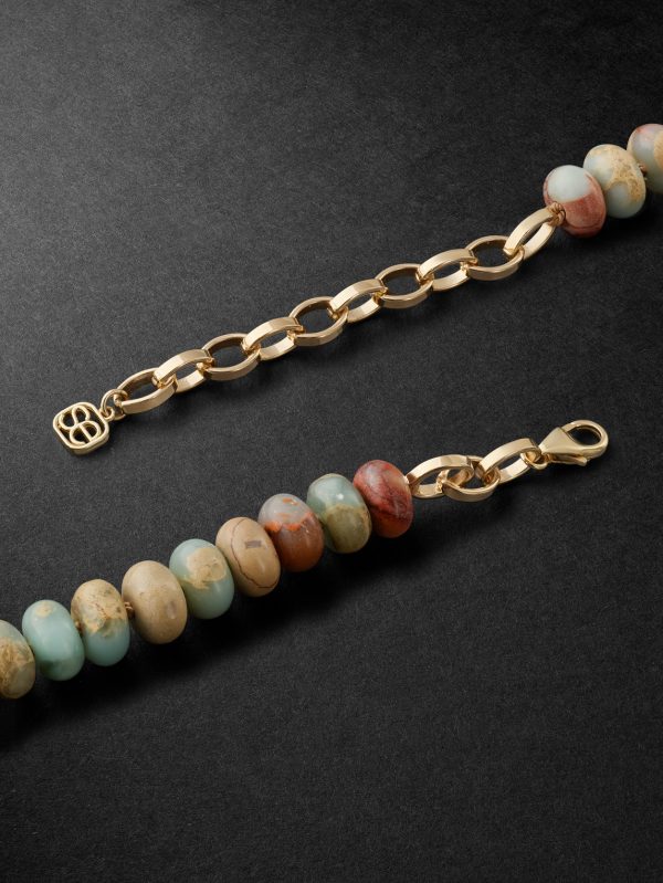 Gold, Snakeskin Jasper and Diamond Beaded Pendant Necklace - BK Gold, Snakeskin Jasper and Diamond Beaded Pendant Necklace - BK
