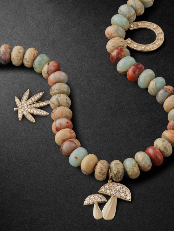 Gold, Snakeskin Jasper and Diamond Beaded Pendant Necklace - CU Gold, Snakeskin Jasper and Diamond Beaded Pendant Necklace - CU