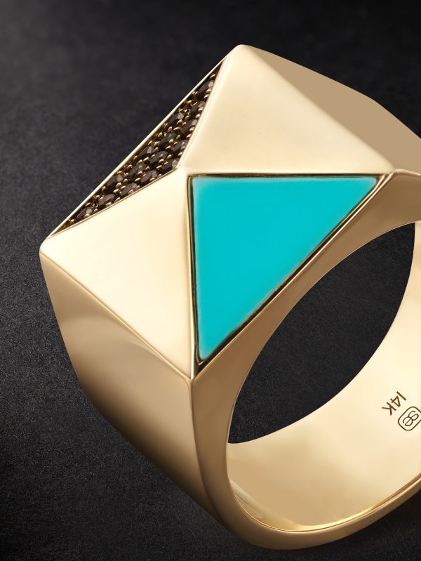 Pyramid Gold, Diamond and Turquoise Ring - CU Pyramid Gold, Diamond and Turquoise Ring - CU