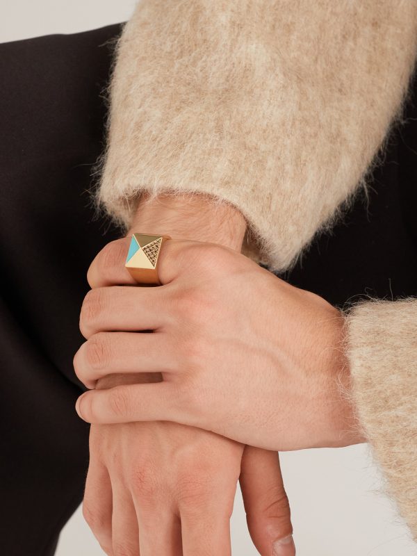 Pyramid Gold, Diamond and Turquoise Ring - FR Pyramid Gold, Diamond and Turquoise Ring - FR
