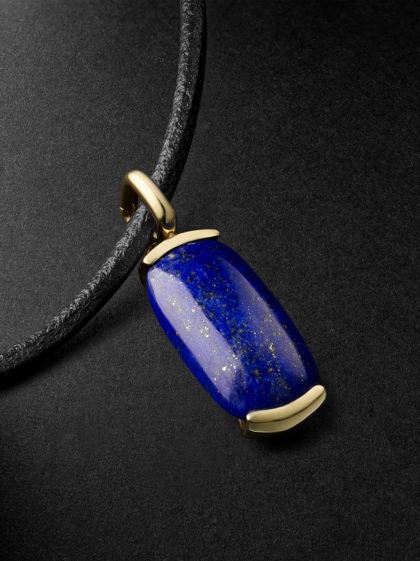 Oblong 18-Karat Gold, Leather and Lapis Lazuli Pendant Necklace - CU Oblong 18-Karat Gold, Leather and Lapis Lazuli Pendant Necklace - CU
