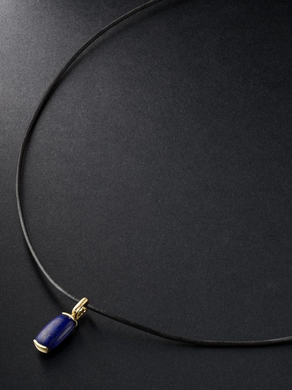 Oblong 18-Karat Gold, Leather and Lapis Lazuli Pendant Necklace Oblong 18-Karat Gold, Leather and Lapis Lazuli Pendant Necklace