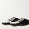 Douglas Leather-Trimmed Shearling-Lined Suede Slippers - BK Douglas Leather-Trimmed Shearling-Lined Suede Slippers - BK