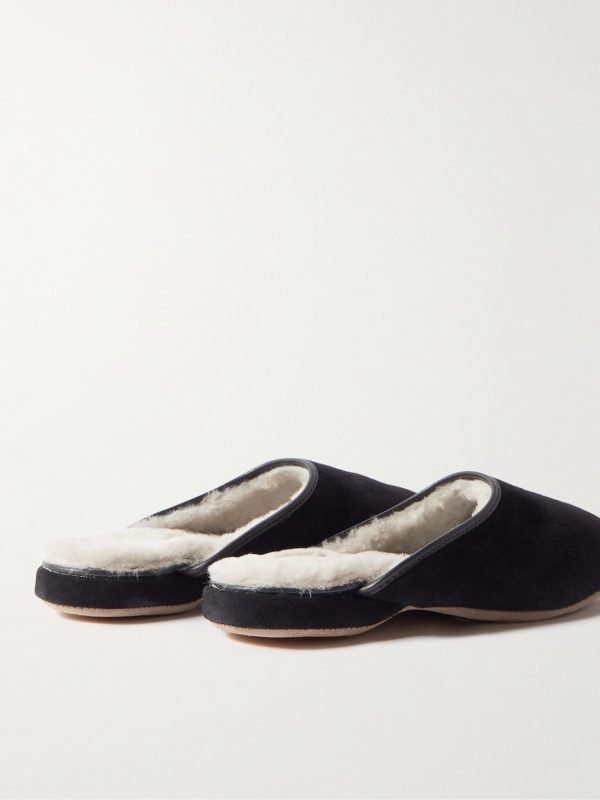 Douglas Leather-Trimmed Shearling-Lined Suede Slippers - BK Douglas Leather-Trimmed Shearling-Lined Suede Slippers - BK