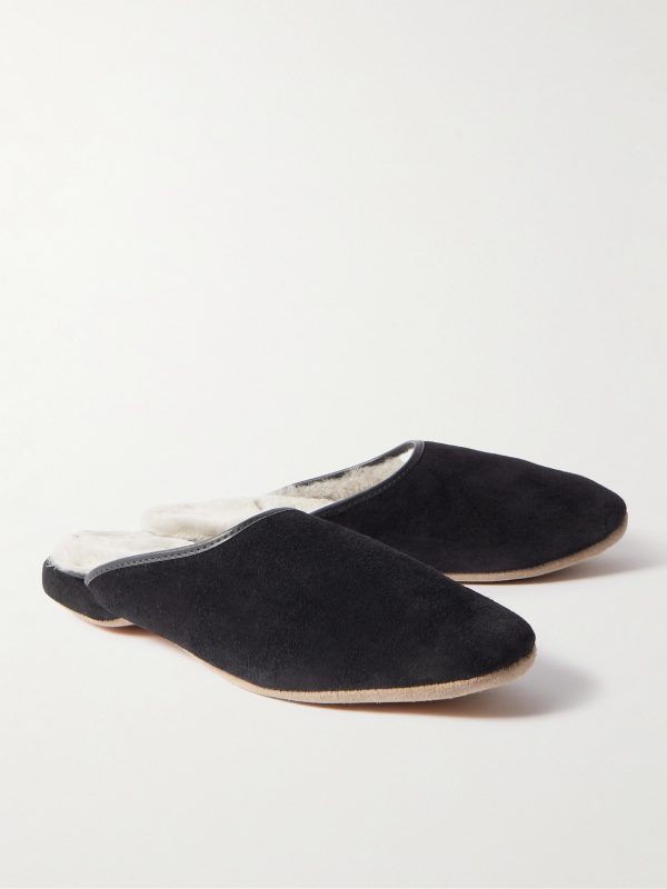 Douglas Leather-Trimmed Shearling-Lined Suede Slippers - FR Douglas Leather-Trimmed Shearling-Lined Suede Slippers - FR