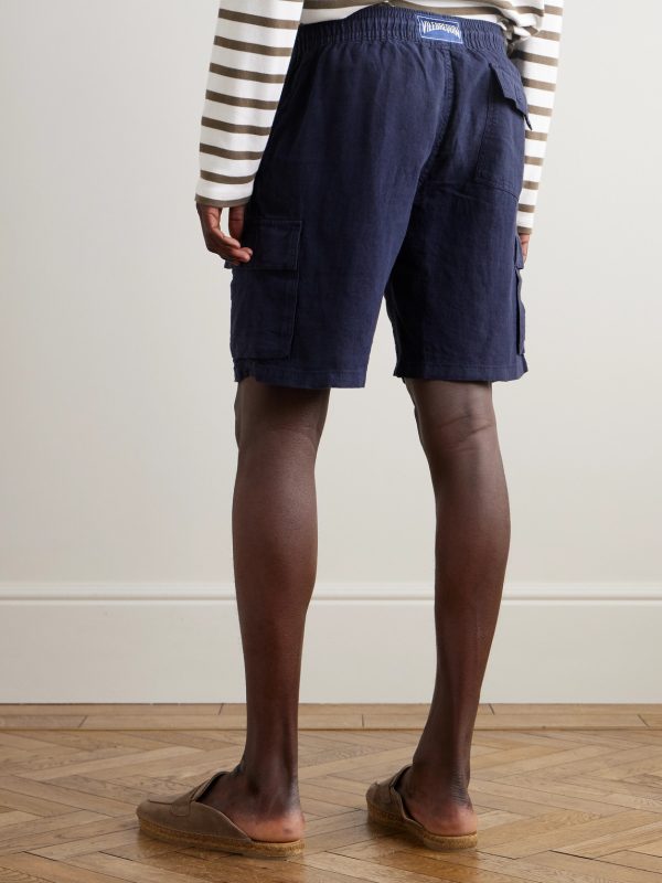 Straight-Leg Linen Drawstring Cargo Shorts - BK Straight-Leg Linen Drawstring Cargo Shorts - BK