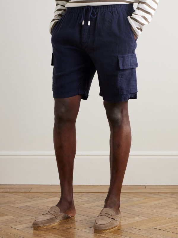 Straight-Leg Linen Drawstring Cargo Shorts - FR Straight-Leg Linen Drawstring Cargo Shorts - FR