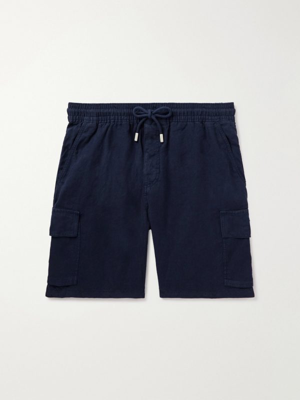 Straight-Leg Linen Drawstring Cargo Shorts Straight-Leg Linen Drawstring Cargo Shorts